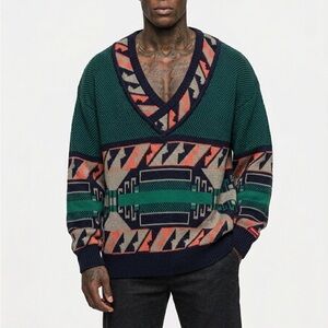 Vintage 90s John Henry Wool Blend Aztec South Western Knit V Neck Sweater